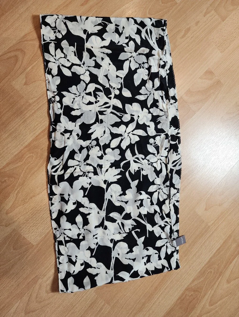 J. Jill 100% Silk Infinity Scarf Black White Floral